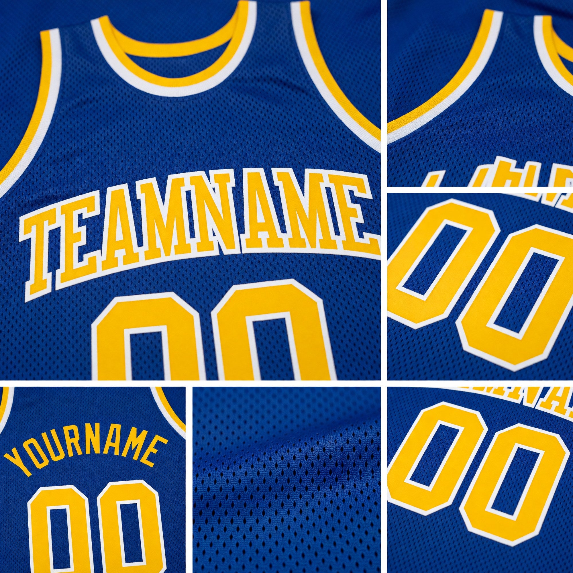 Custom Royal Gold-White Authentic Throwback Basketball Jersey detail