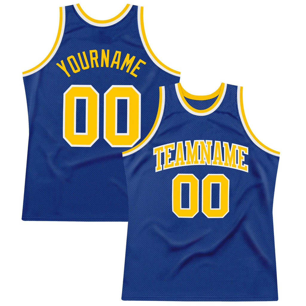 Custom Royal Gold-White Authentic Throwback Basketball Jersey photo 1