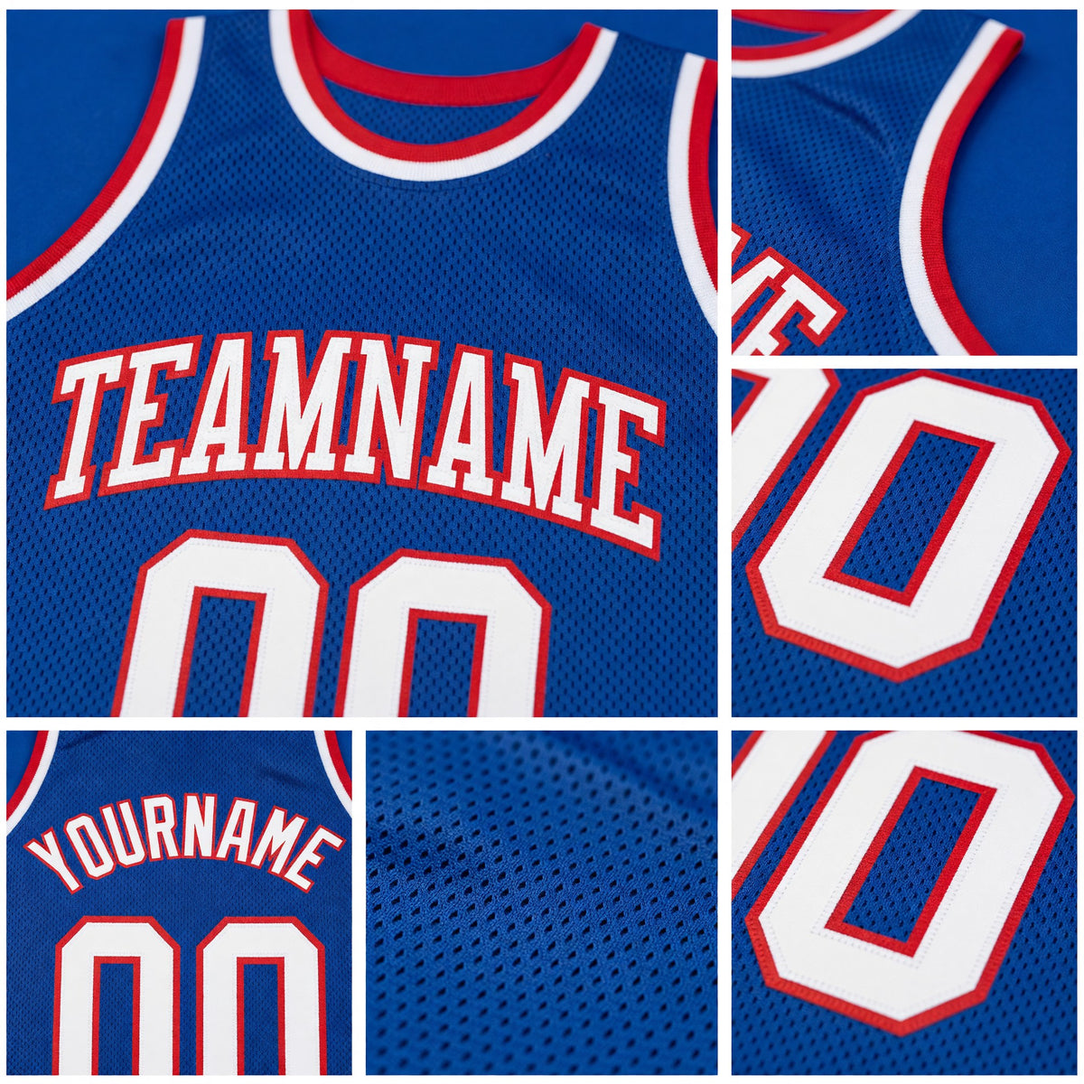 Custom Royal White-Red Authentic Throwback Basketball Jersey detail