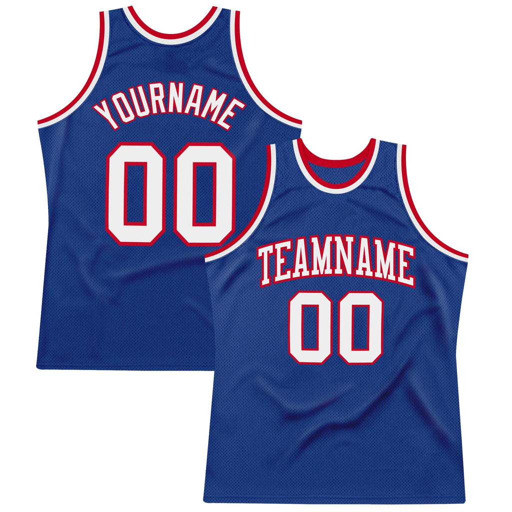 Custom Royal White-Red Authentic Throwback Basketball Jersey photo 1