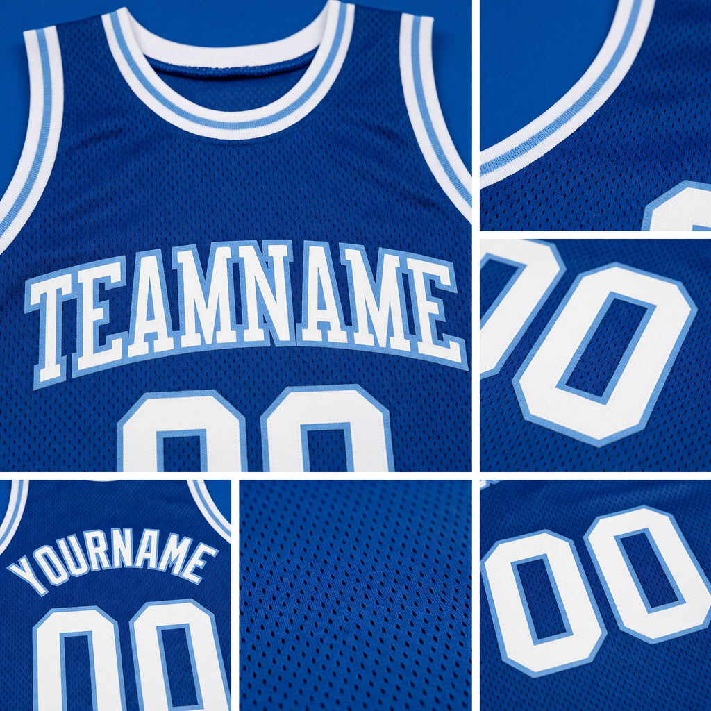 Custom Royal White-Light Blue Authentic Throwback Basketball Jersey detail