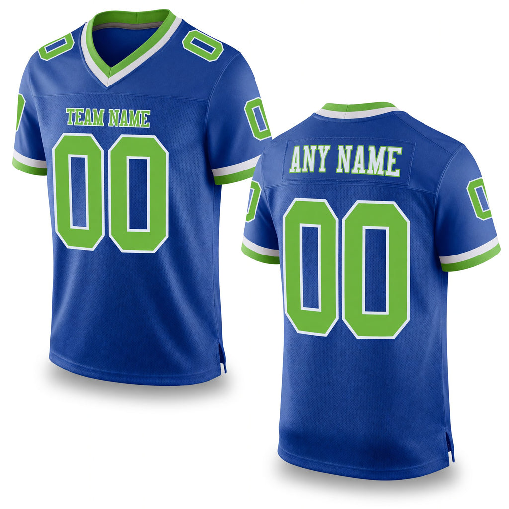 Custom Royal Neon Green-White Mesh Authentic Throwback Football Jersey