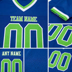 Custom Royal Neon Green-White Mesh Authentic Throwback Football Jersey detail