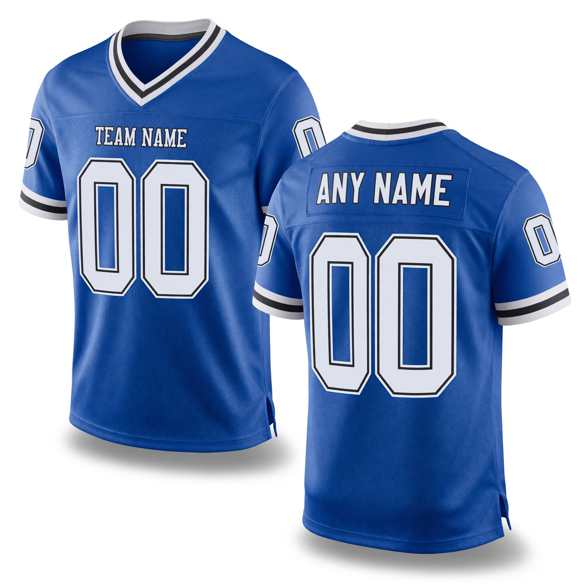 Custom Royal White-Black Mesh Authentic Throwback Football Jersey