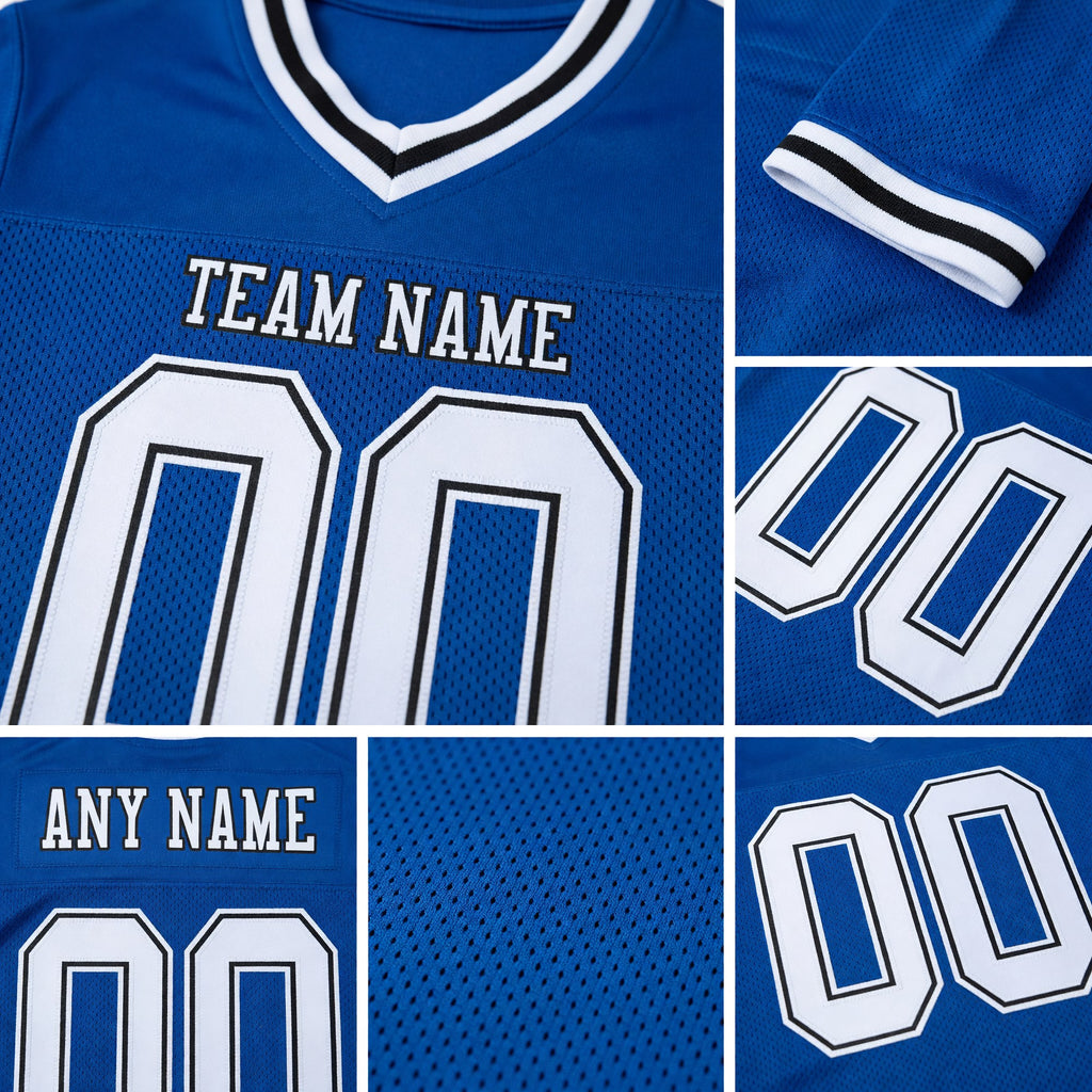Custom Royal White-Black Mesh Authentic Throwback Football Jersey detail
