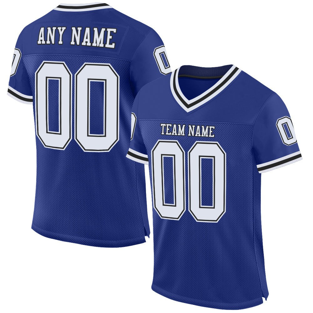 Custom Royal White-Black Mesh Authentic Throwback Football Jersey photo 1