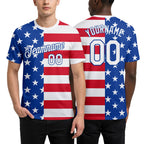 Custom Royal White-Red 3D American Flag Performance T-Shirt worn front and back