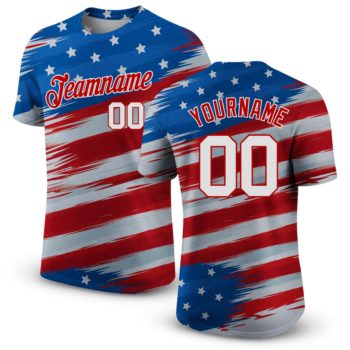 Custom Royal White-Red 3D American Flag Performance T-Shirt