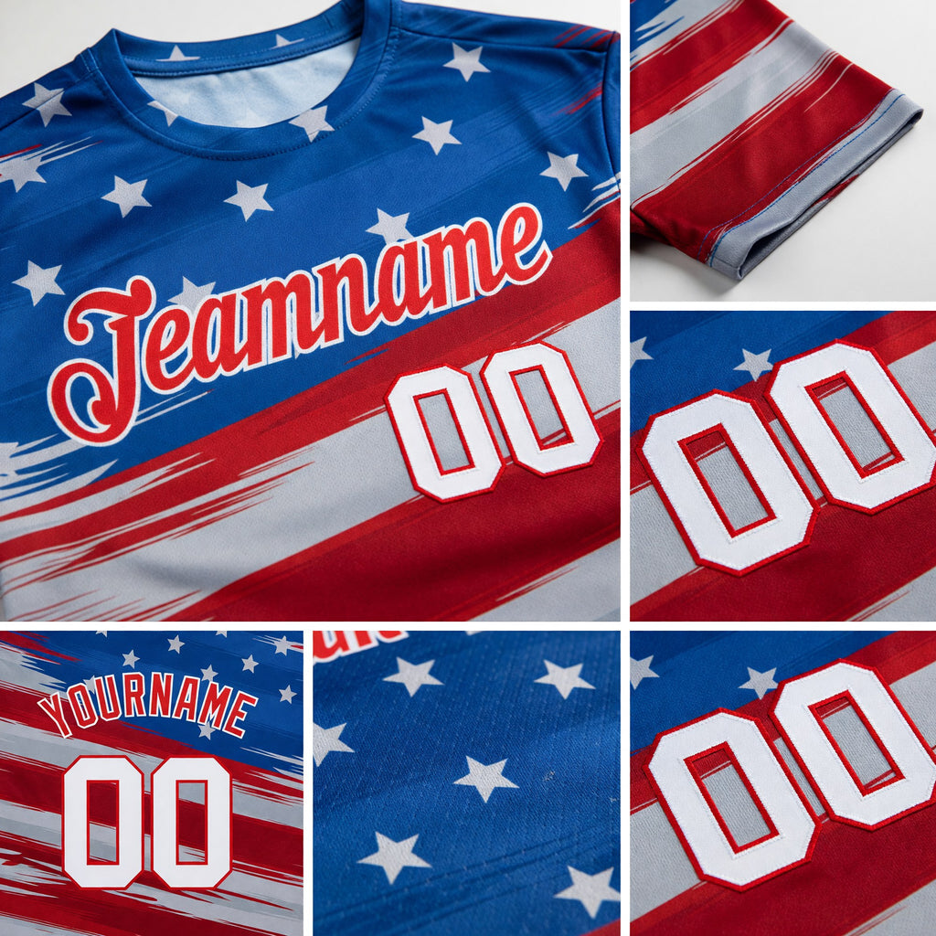 Custom Royal White-Red 3D American Flag Performance T-Shirt detail
