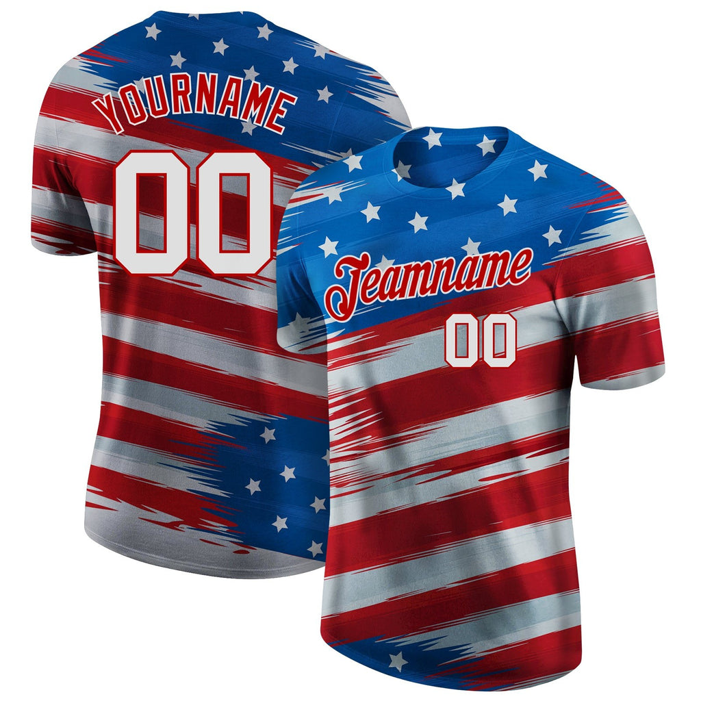 Custom Royal White-Red 3D American Flag Performance T-Shirt photo 1