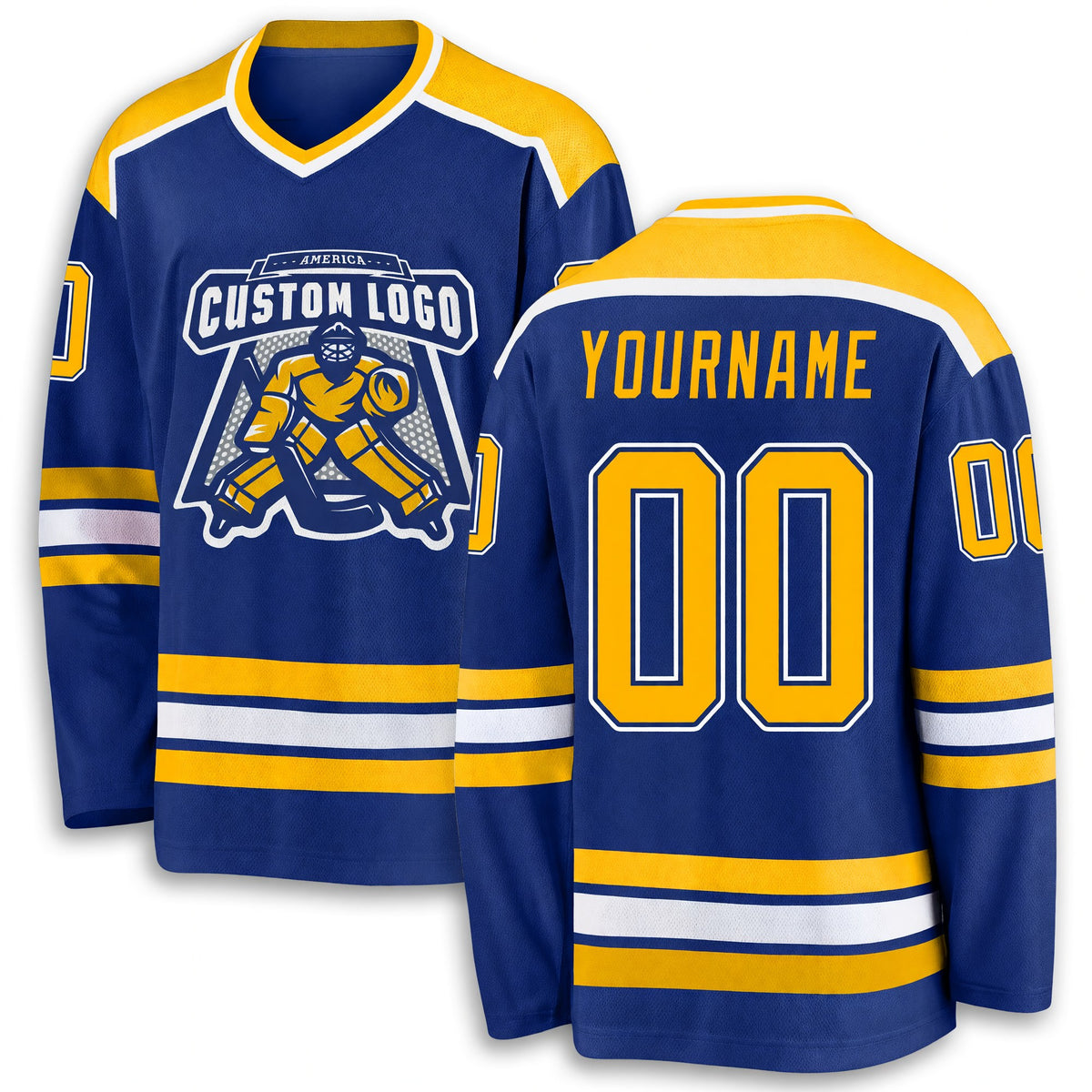 Custom Royal Gold-White Hockey Jersey