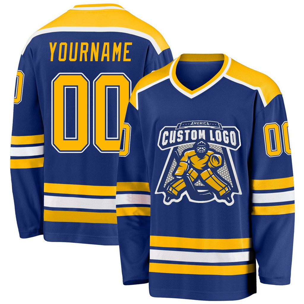 Custom Royal Gold-White Hockey Jersey photo 1