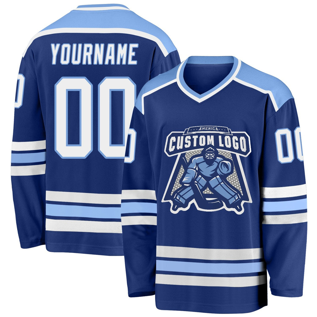 Custom Royal White-Light Blue Hockey Jersey photo 1