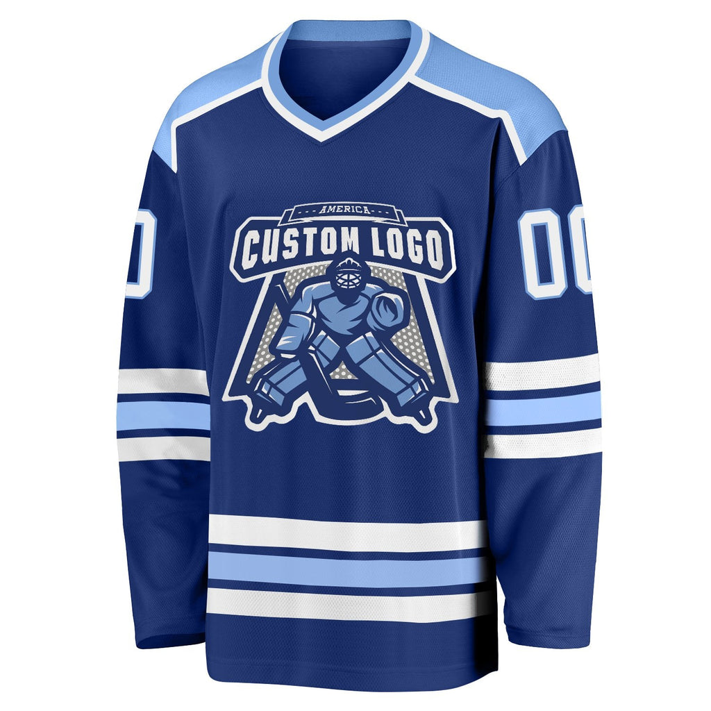Custom Royal White-Light Blue Hockey Jersey photo 2