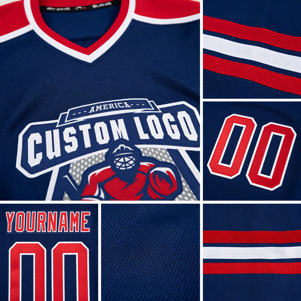 Custom Royal Red-White Hockey Jersey detail