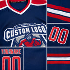 Custom Royal Red-White Hockey Jersey detail
