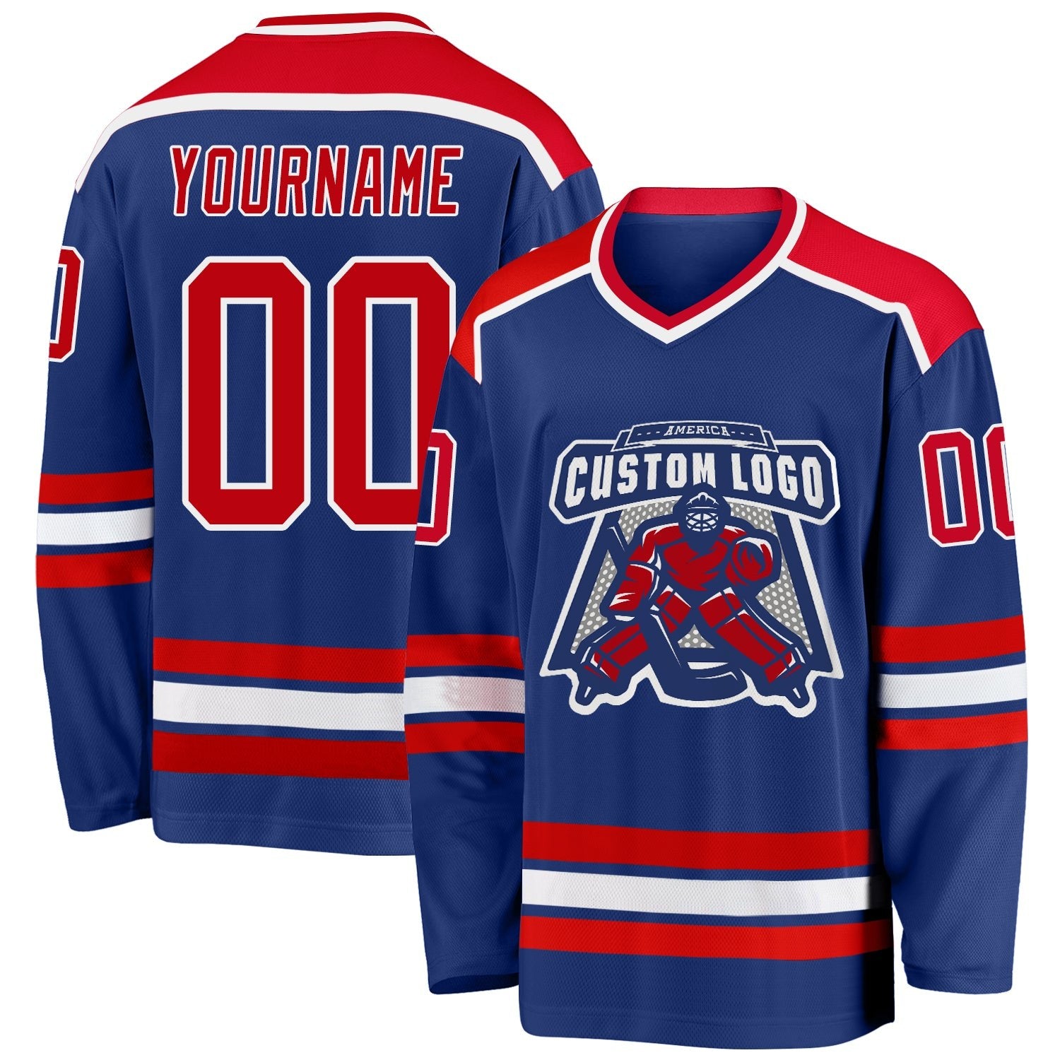 Custom Royal Red-White Hockey Jersey photo 1