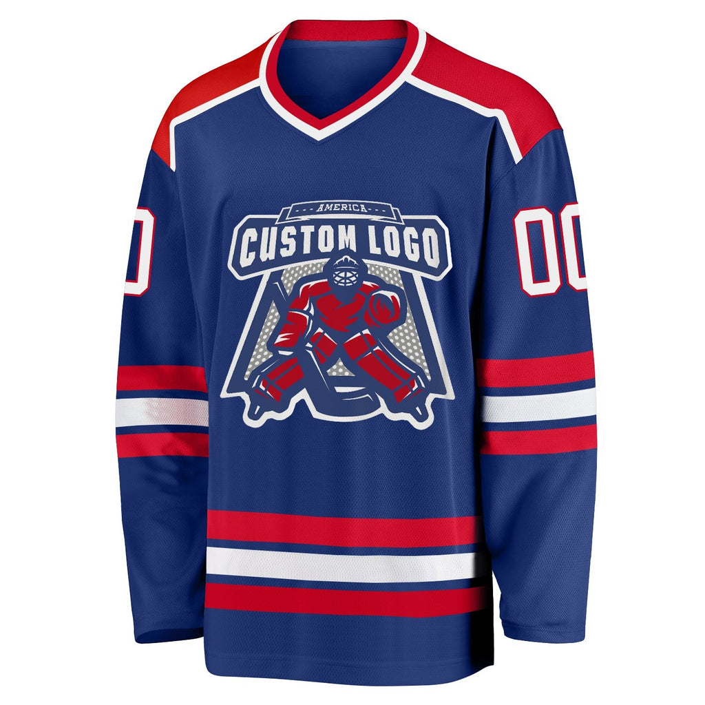 Custom Royal Red-White Hockey Jersey photo 2