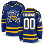 Custom Royal White Navy-Gold Hockey Jersey