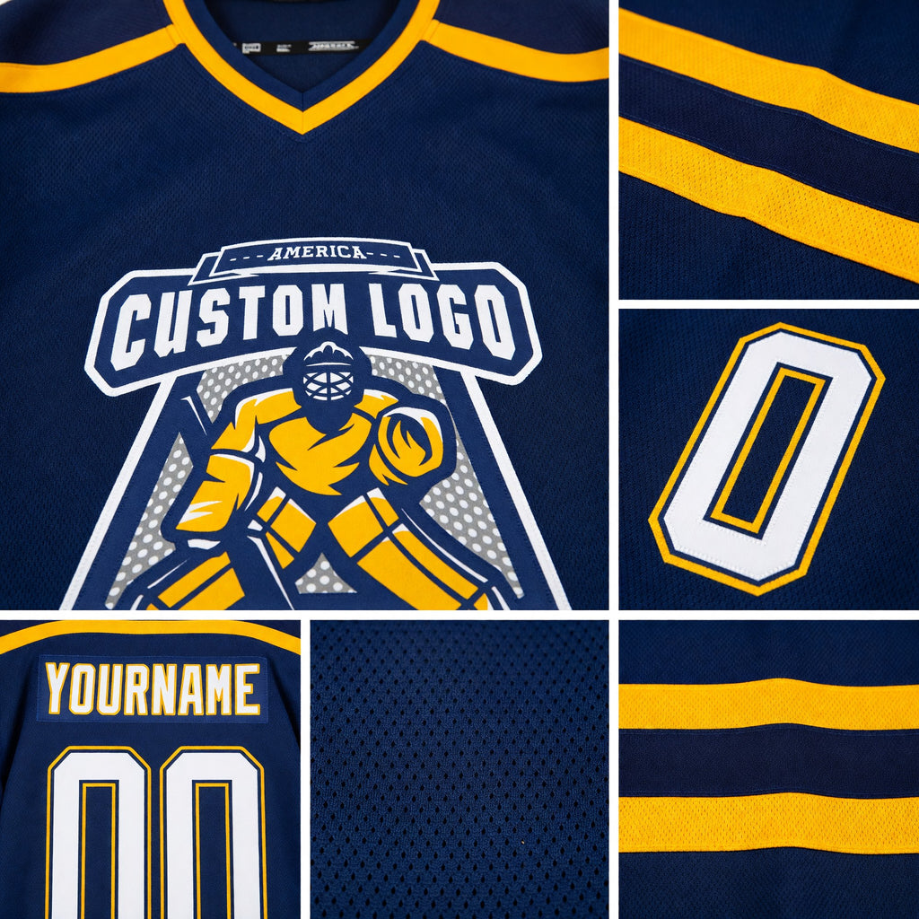 Custom Royal White Navy-Gold Hockey Jersey detail