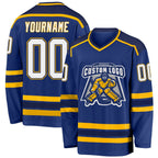 Custom Royal White Navy-Gold Hockey Jersey photo 1