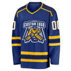 Custom Royal White Navy-Gold Hockey Jersey photo 2