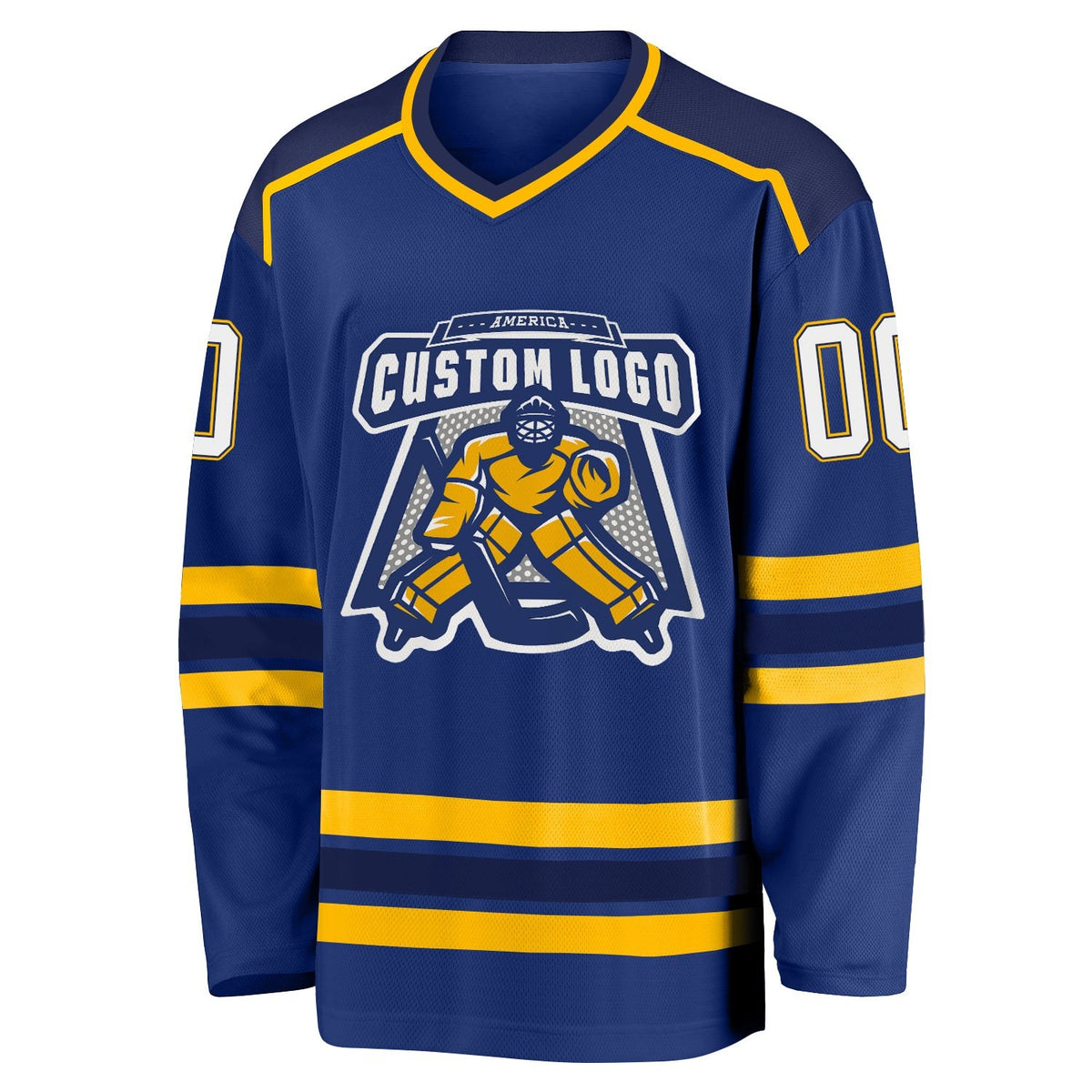 Custom Royal White Navy-Gold Hockey Jersey photo 2