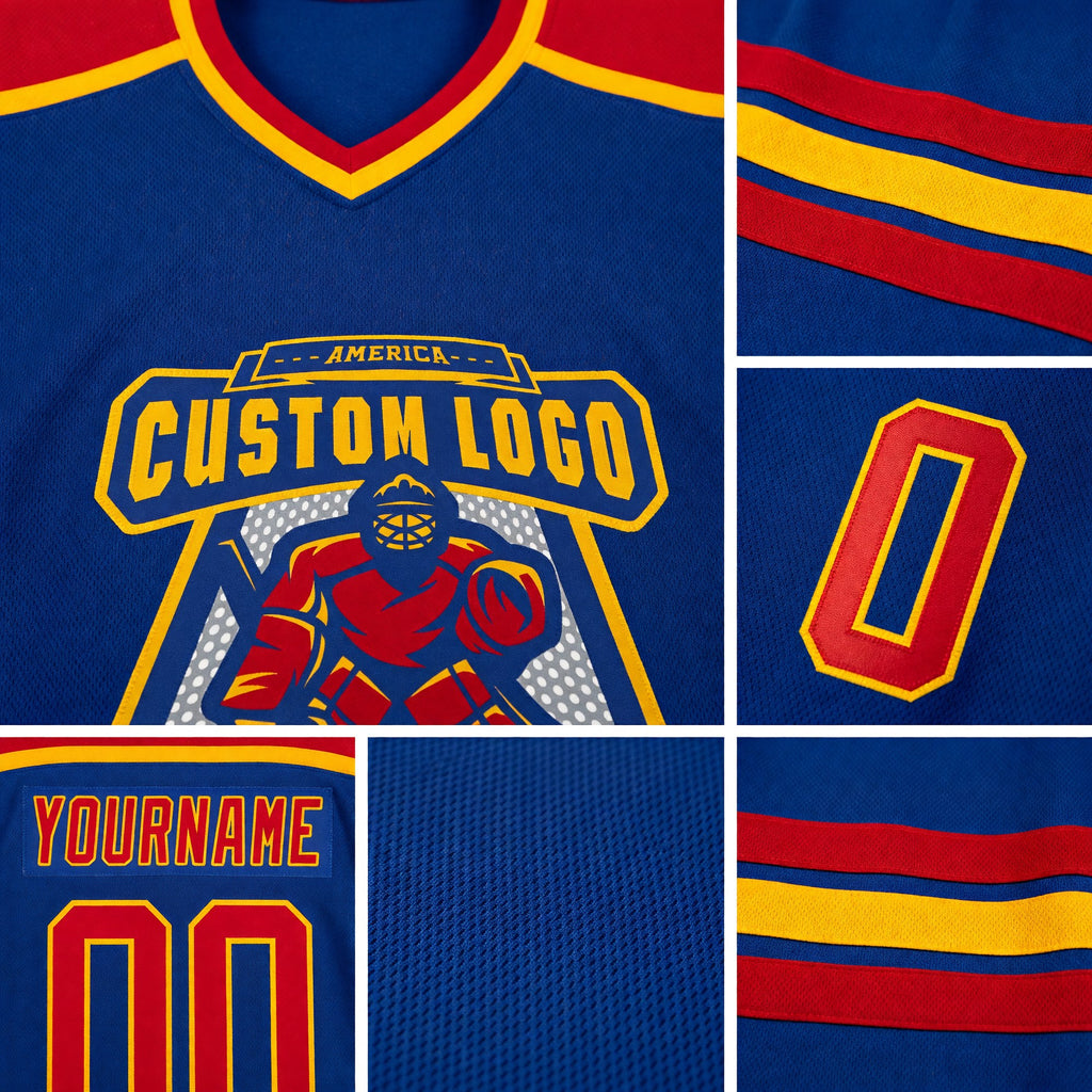 Custom Royal Red-Gold Hockey Jersey detail