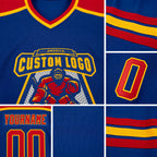 Custom Royal Red-Gold Hockey Jersey detail