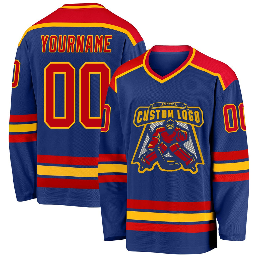 Custom Royal Red-Gold Hockey Jersey photo 1