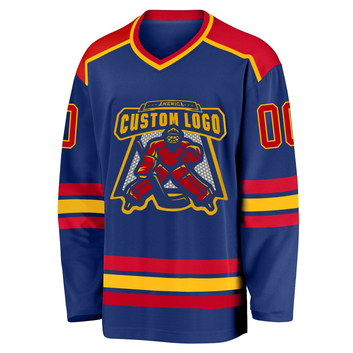 Custom Royal Red-Gold Hockey Jersey photo 2