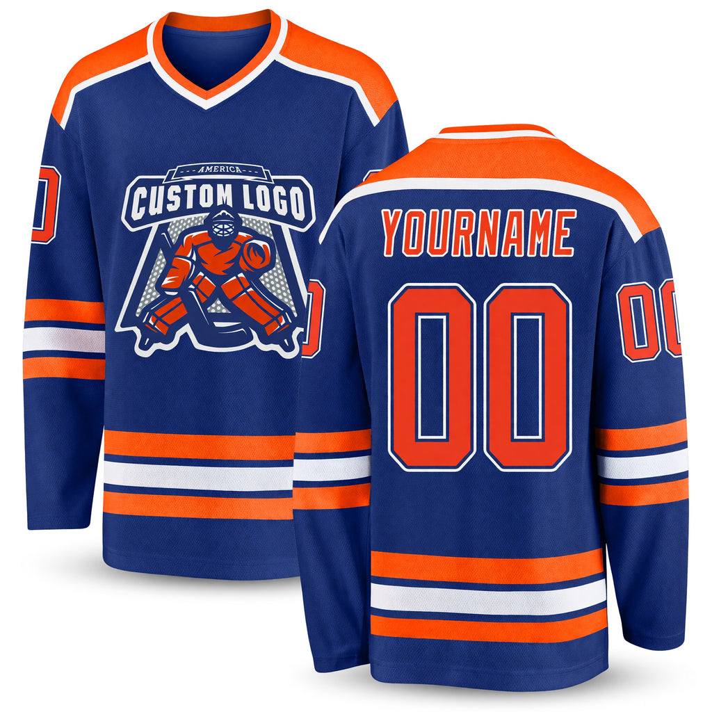 Custom Royal Orange-White Hockey Jersey