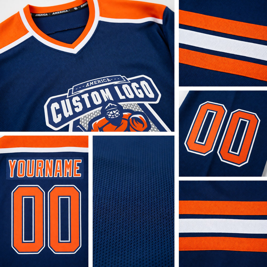 Custom Royal Orange-White Hockey Jersey detail