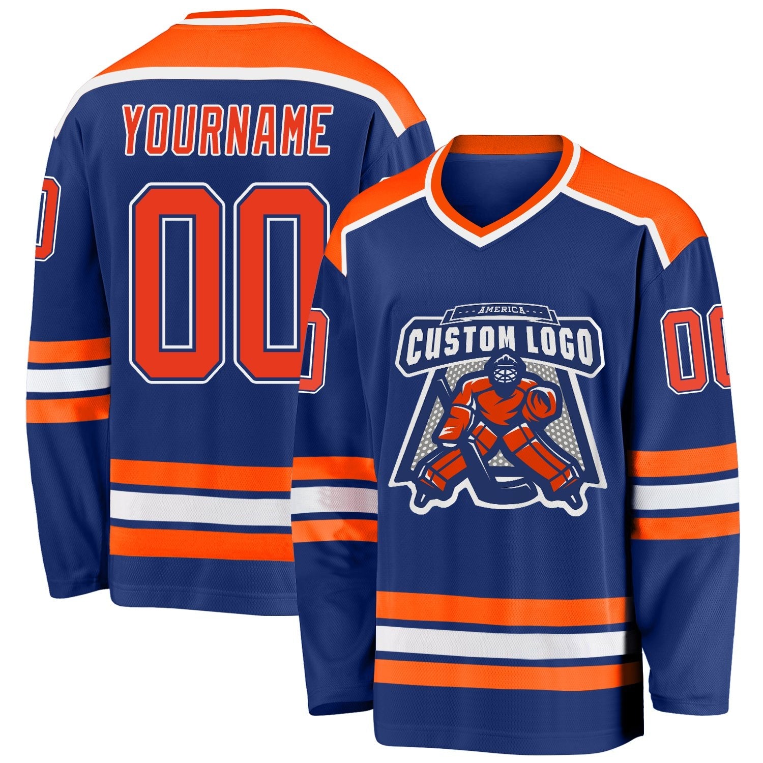 Custom Royal Orange-White Hockey Jersey photo 1