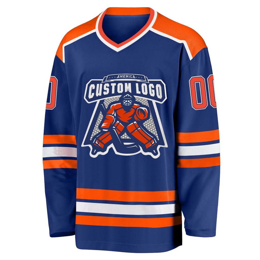 Custom Royal Orange-White Hockey Jersey photo 2