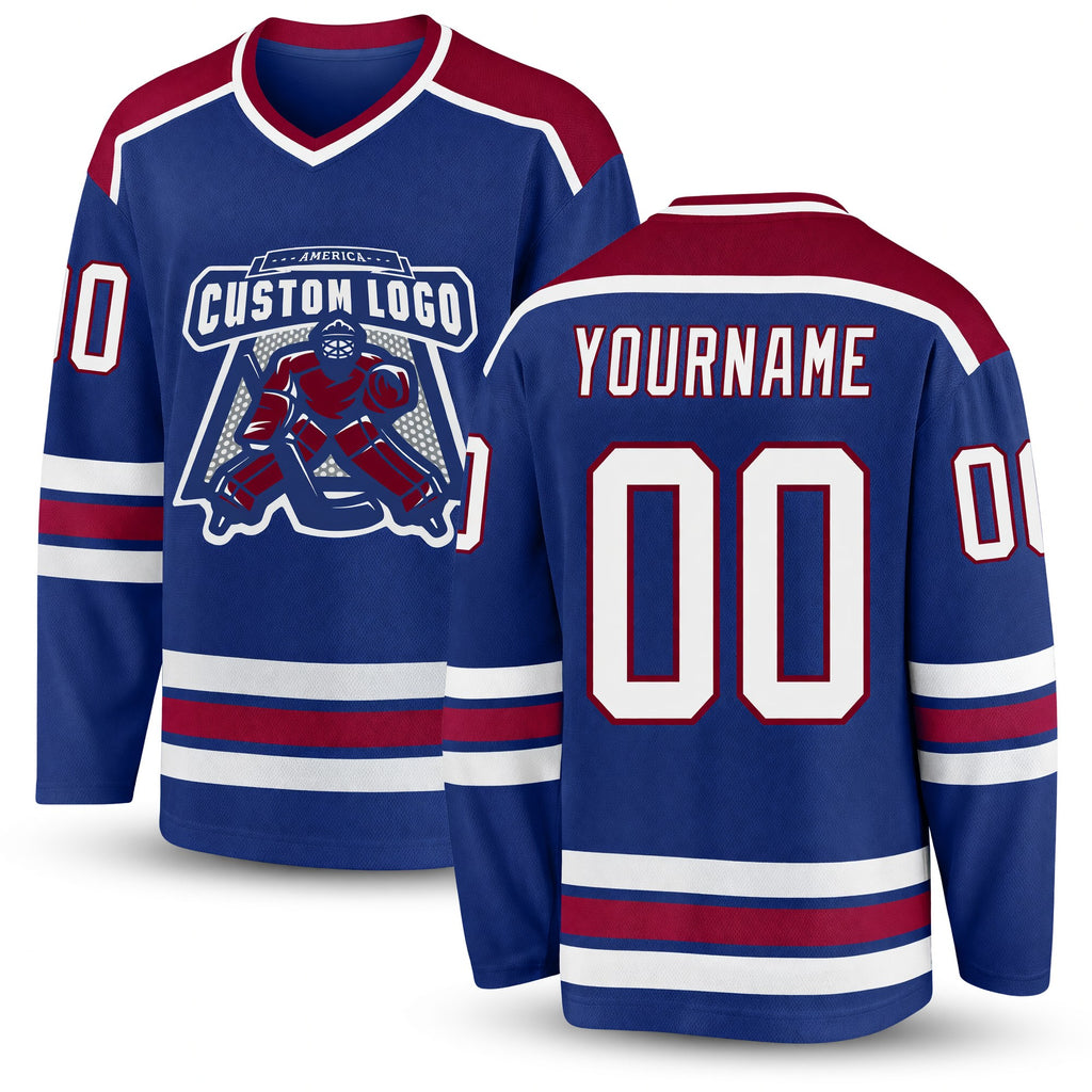 Custom Royal White-Maroon Hockey Jersey
