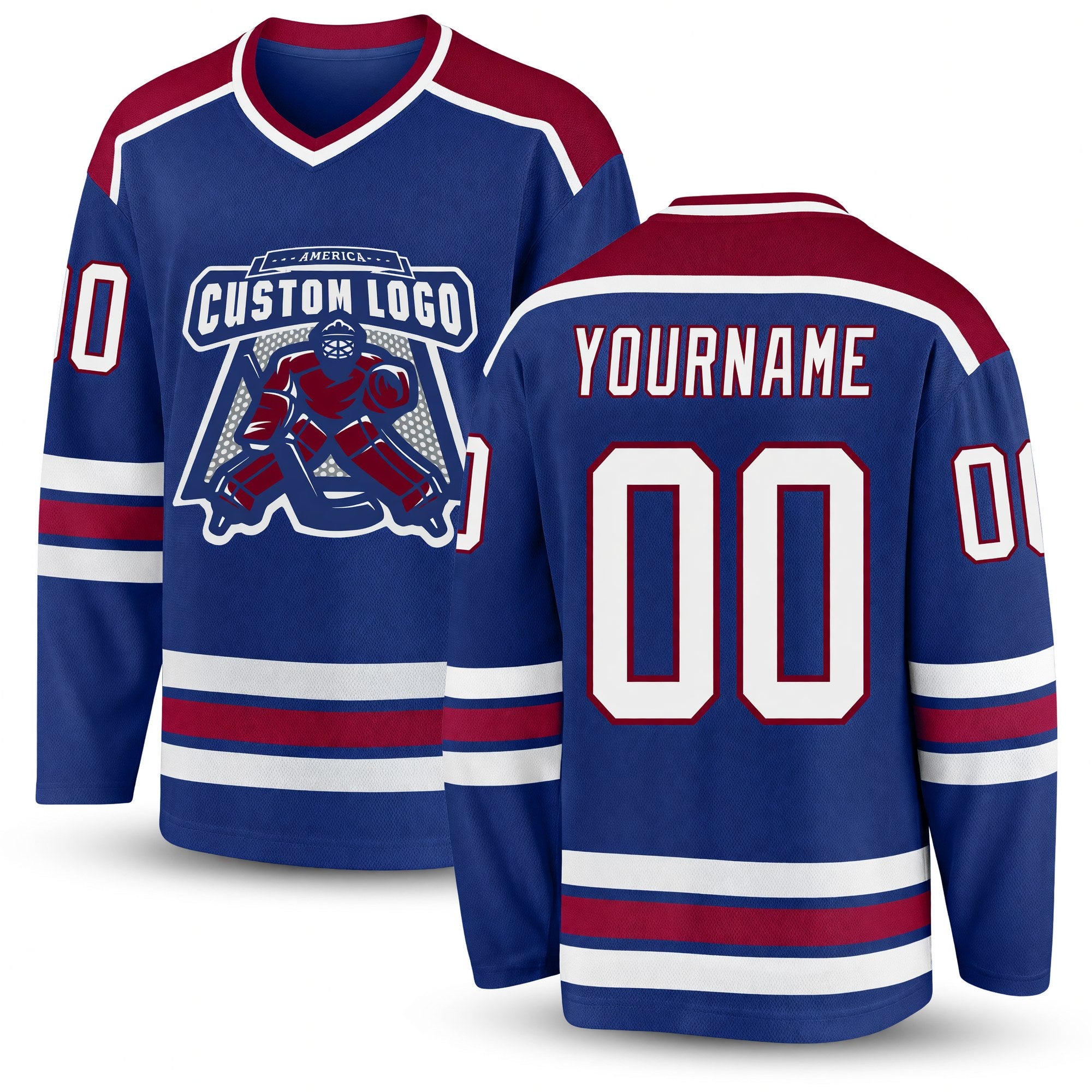 Custom Royal White-Maroon Hockey Jersey