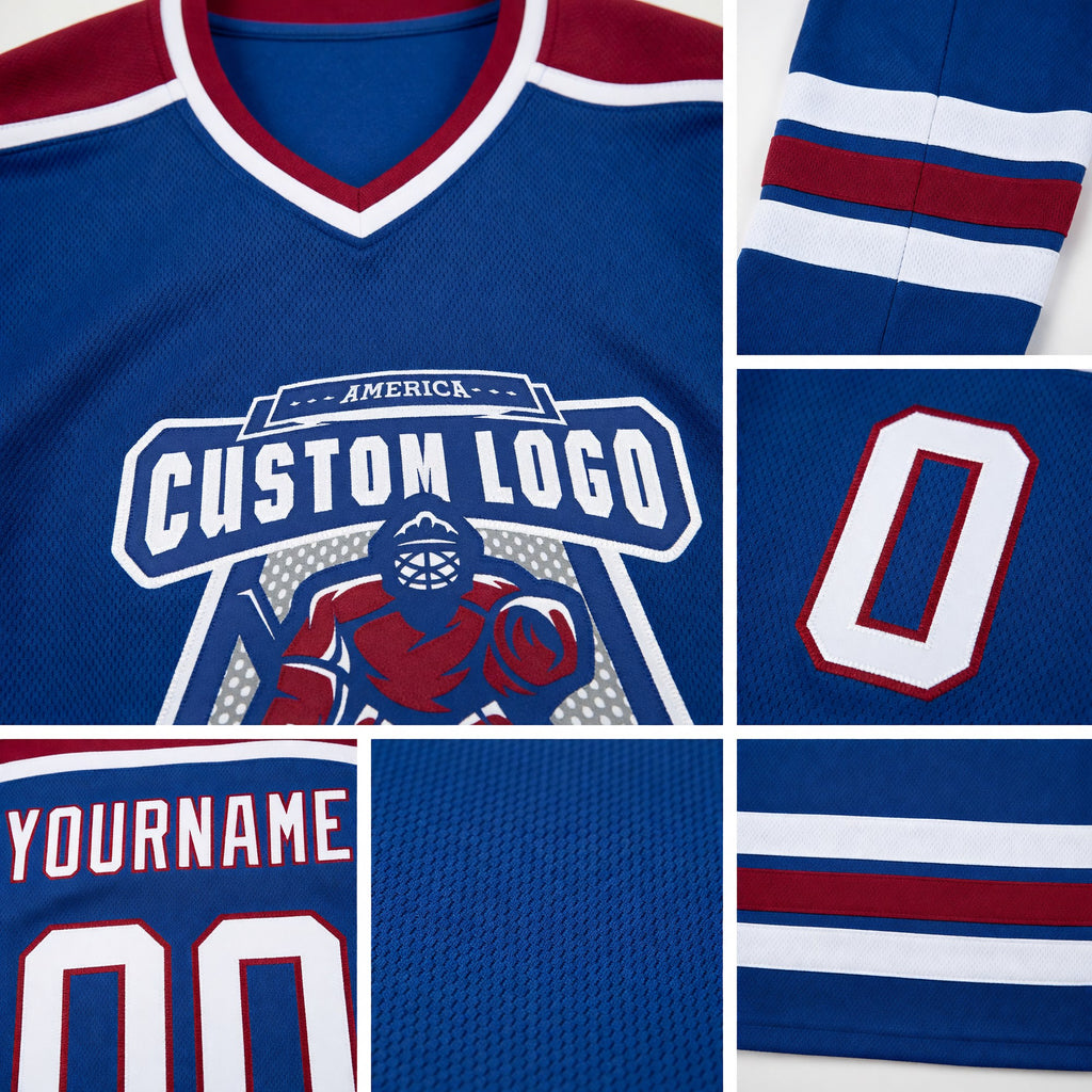 Custom Royal White-Maroon Hockey Jersey detail