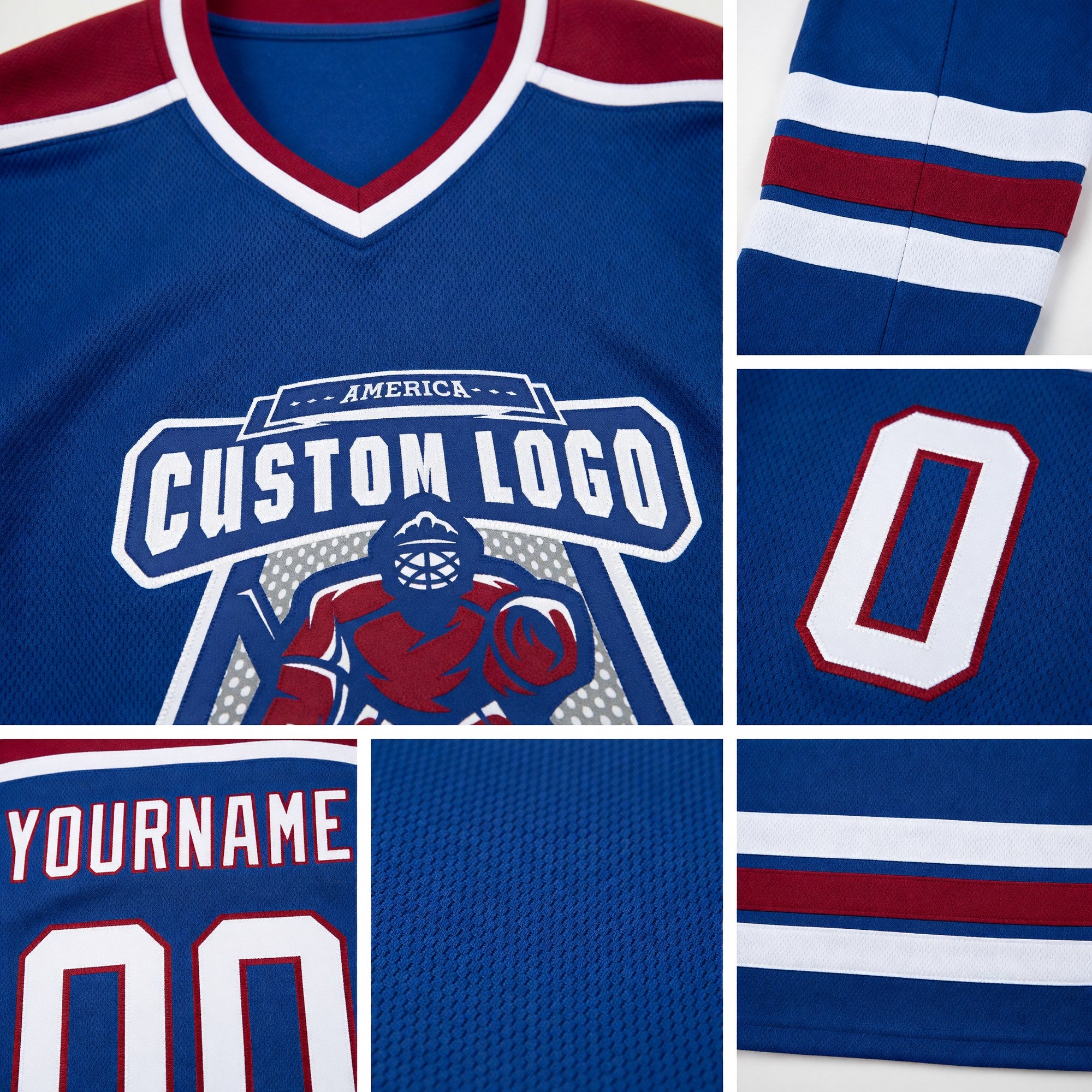 Custom Royal White-Maroon Hockey Jersey detail