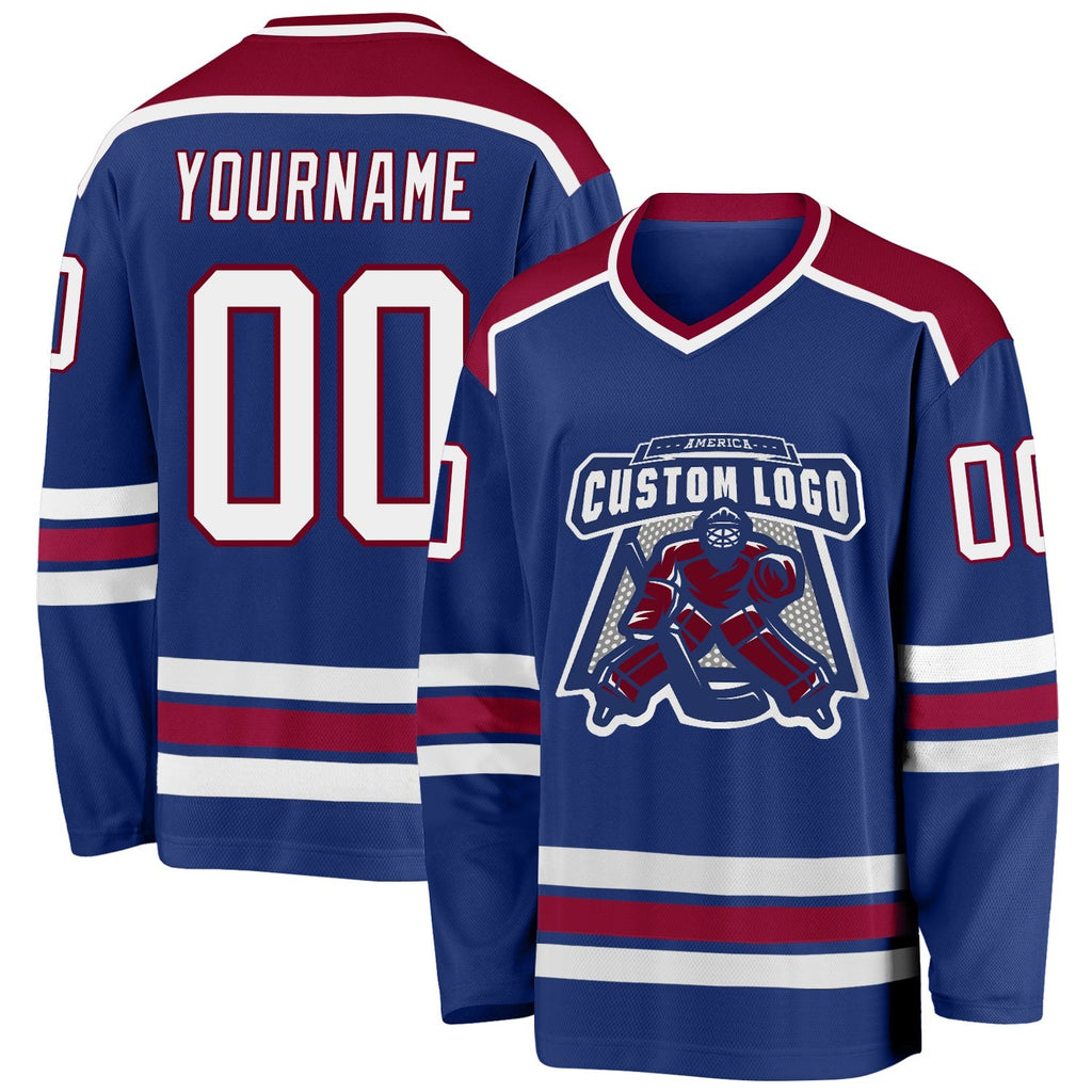 Custom Royal White-Maroon Hockey Jersey photo 1