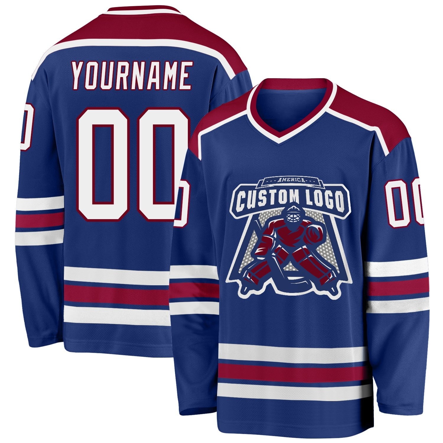 Custom Royal White-Maroon Hockey Jersey photo 1