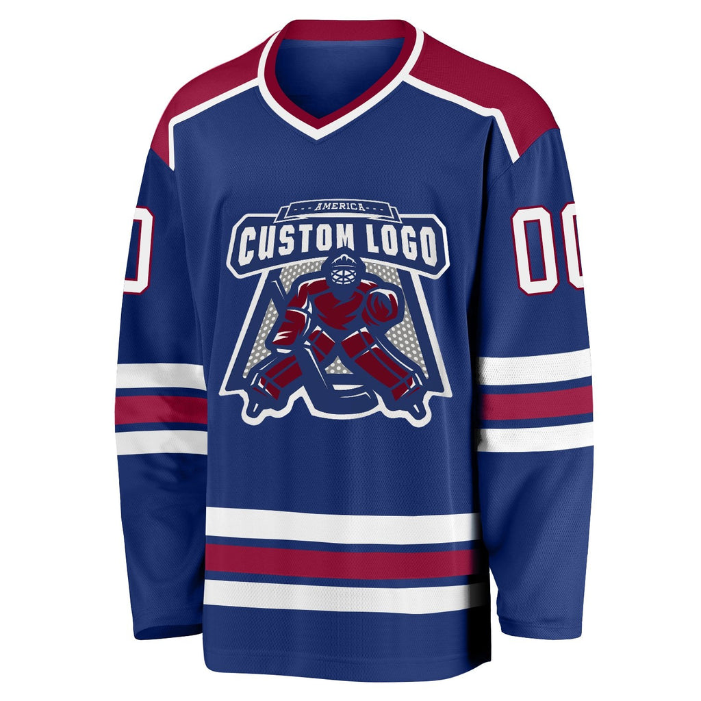 Custom Royal White-Maroon Hockey Jersey photo 2
