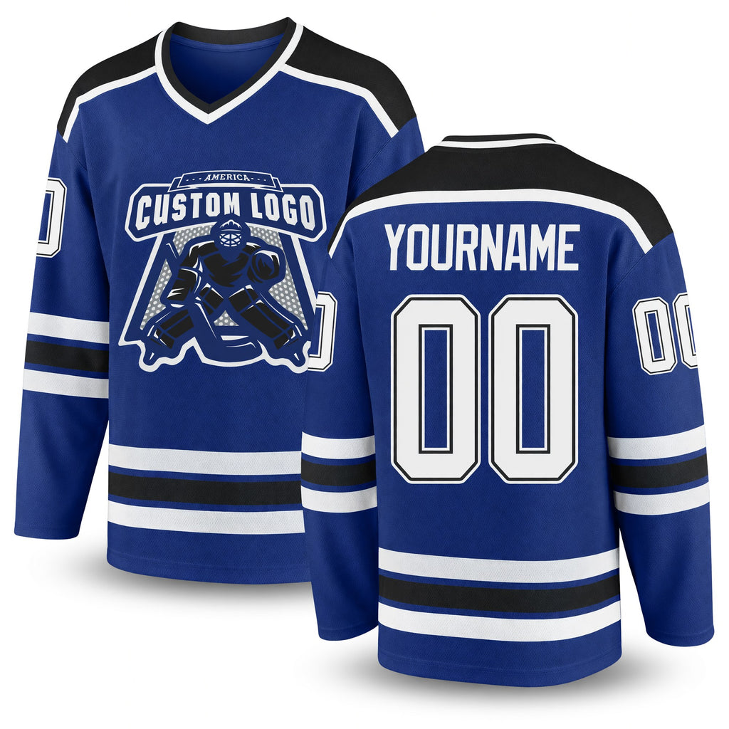 Custom Royal White-Black Hockey Jersey