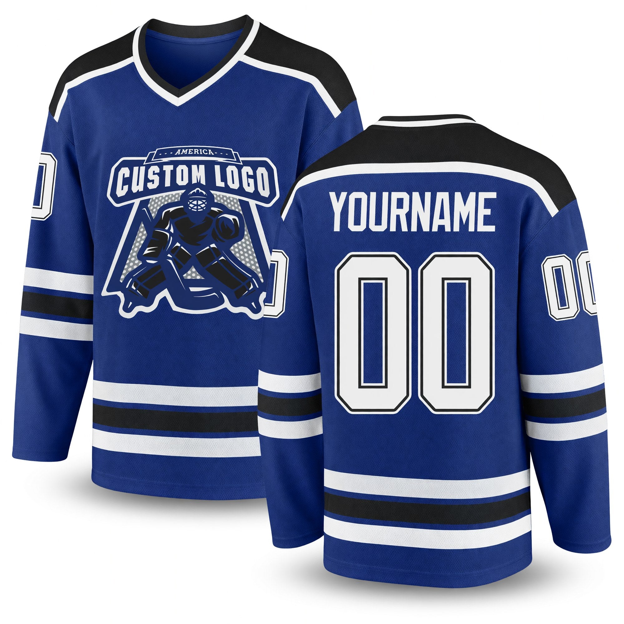 Custom Royal White-Black Hockey Jersey