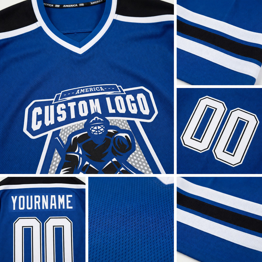 Custom Royal White-Black Hockey Jersey detail