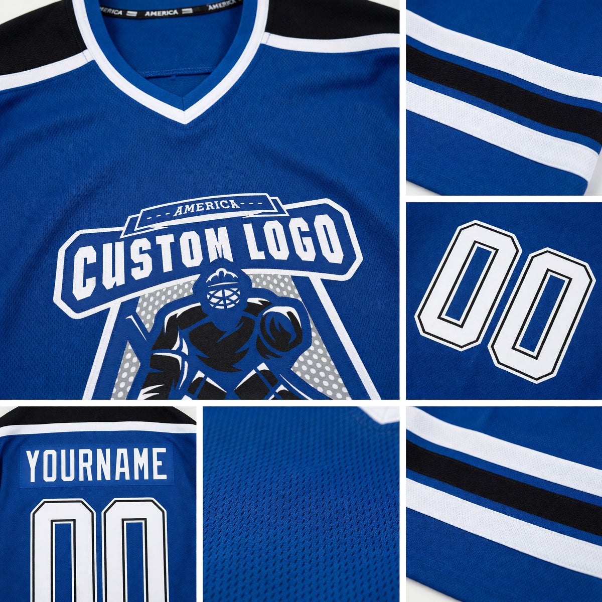 Custom Royal White-Black Hockey Jersey detail
