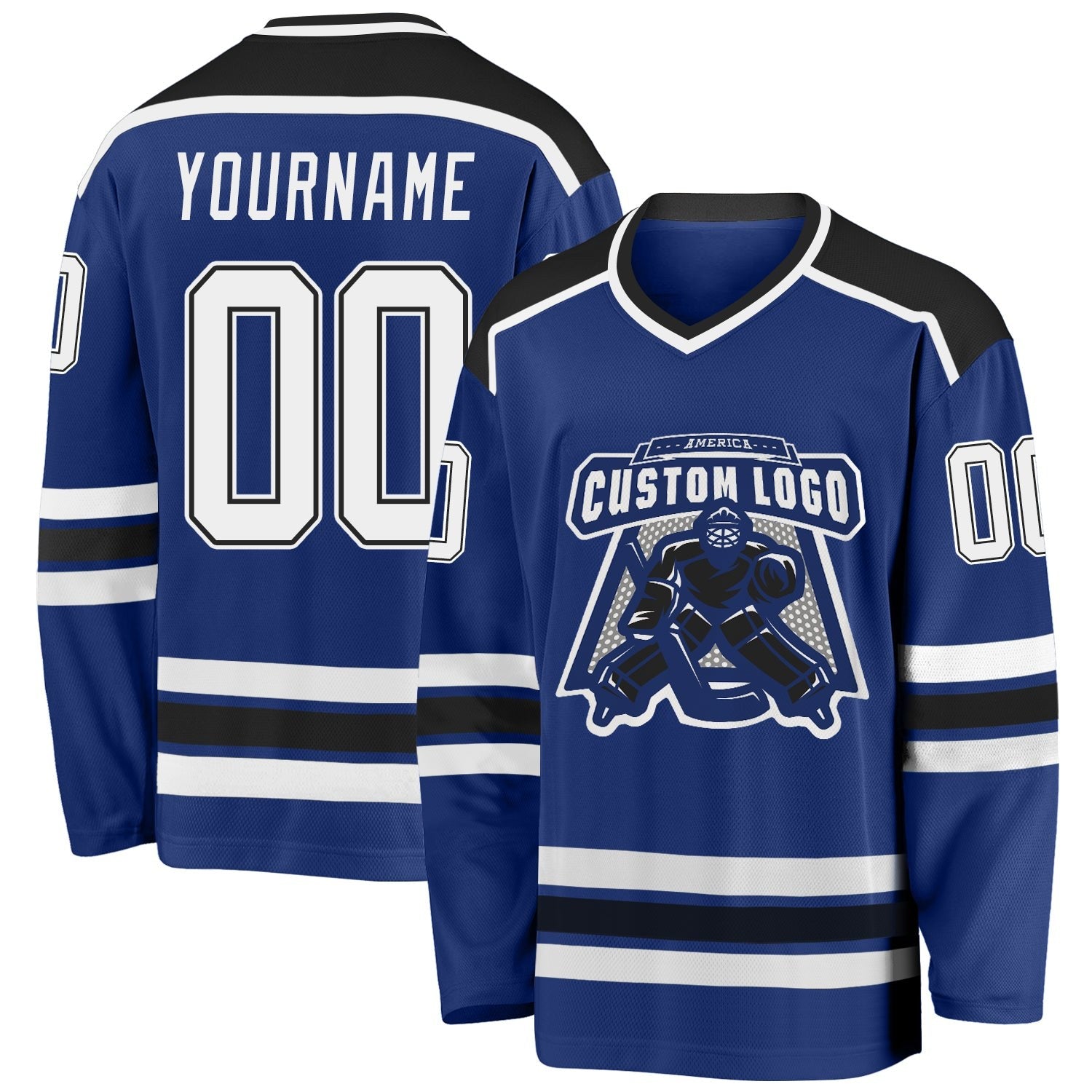 Custom Royal White-Black Hockey Jersey photo 1