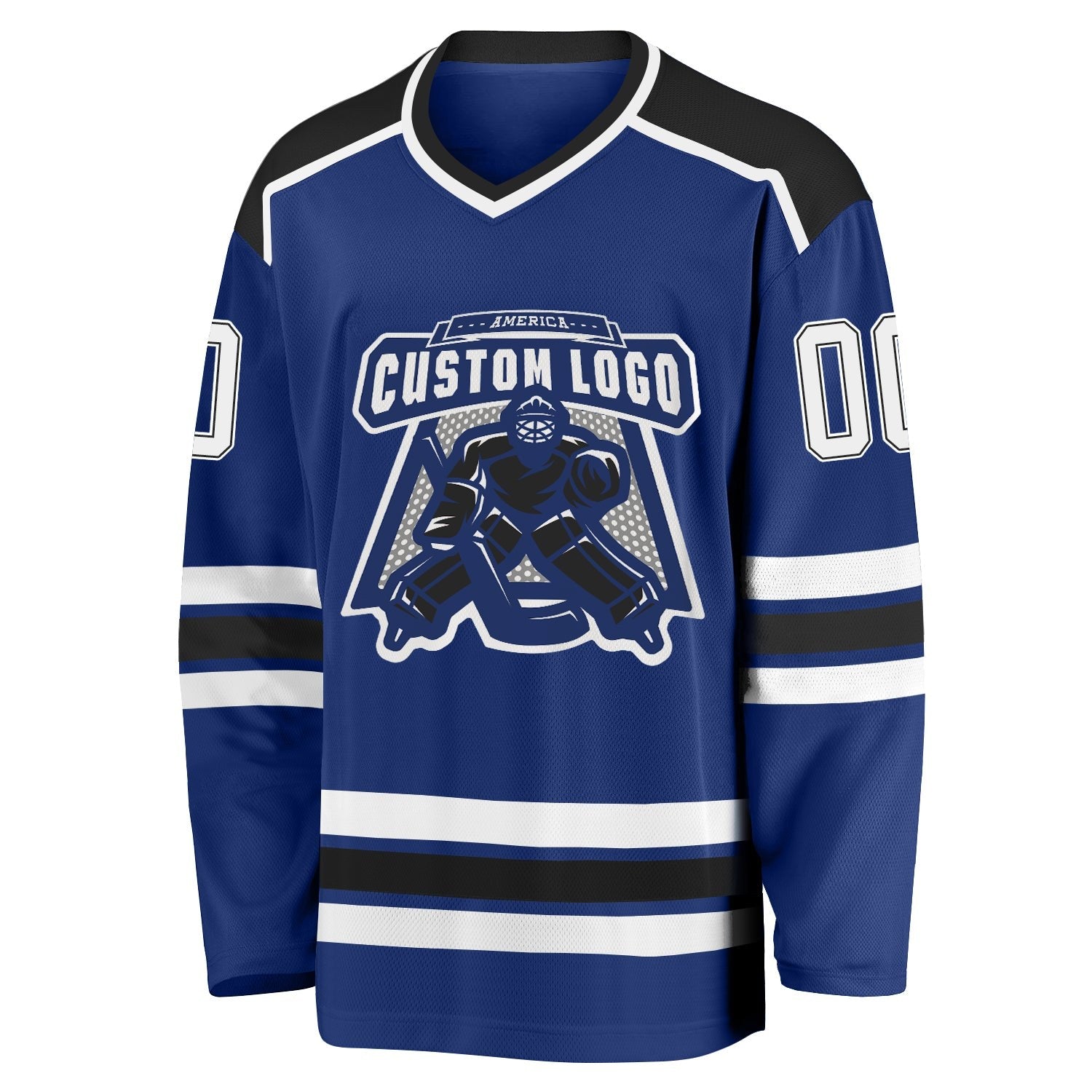 Custom Royal White-Black Hockey Jersey photo 2