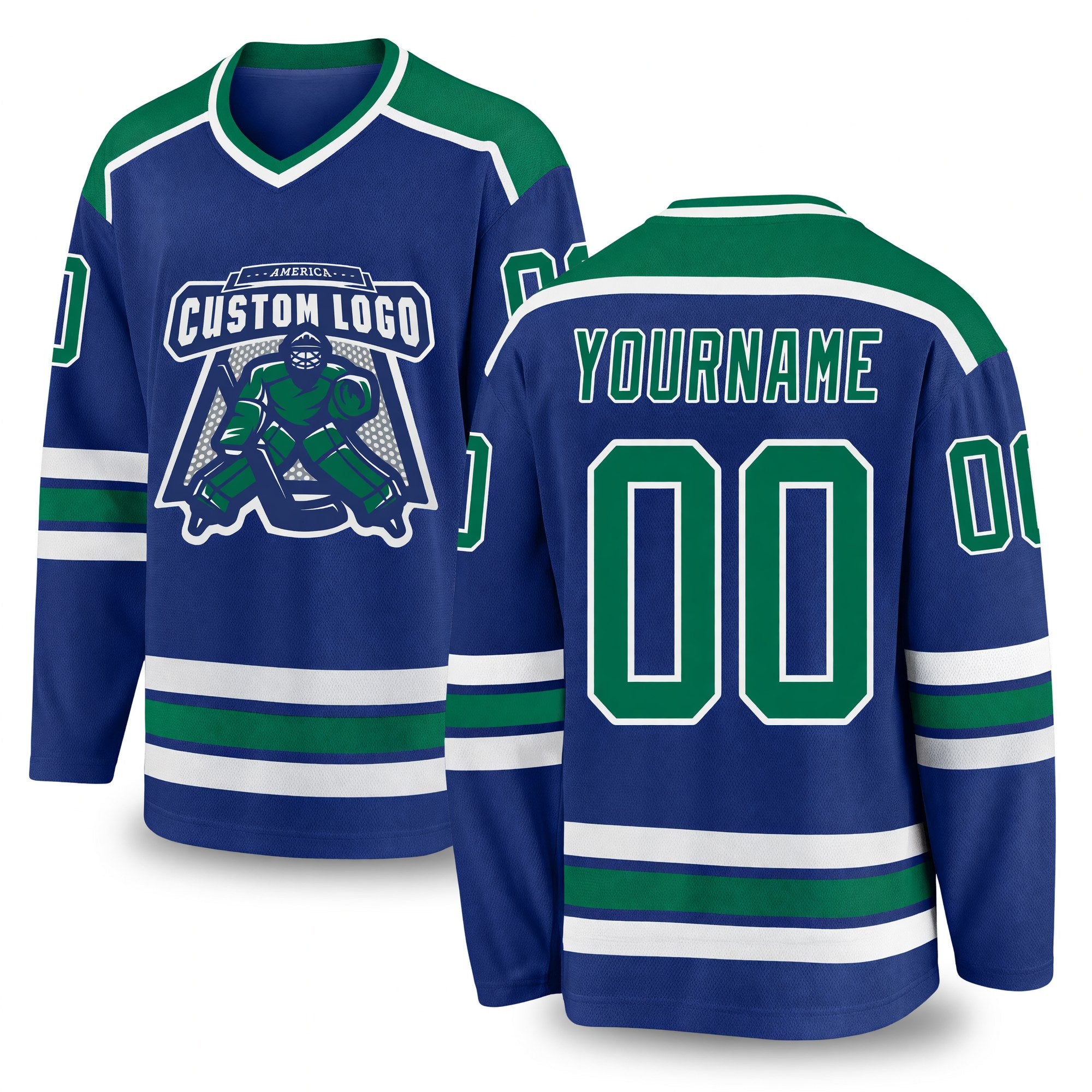 Custom Royal Kelly Green-White Hockey Jersey