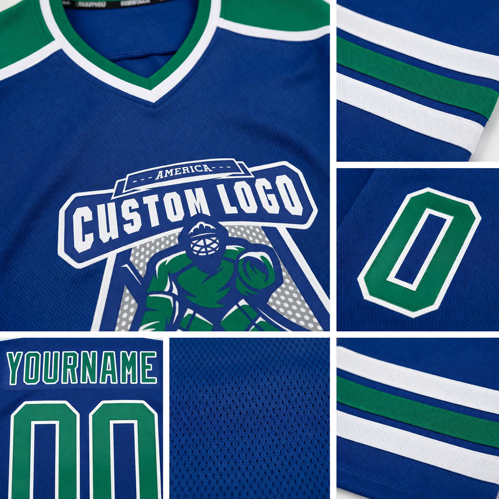 Custom Royal Kelly Green-White Hockey Jersey detail